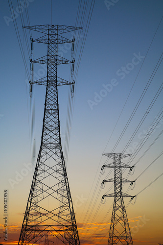 Silhouette of grid energy towers against sunset sky © t4nkyong