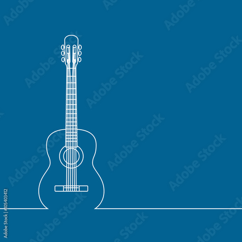 Musical background, linear design, classic guitar. Place for your text, concept for bards and artists. Vector illustration.