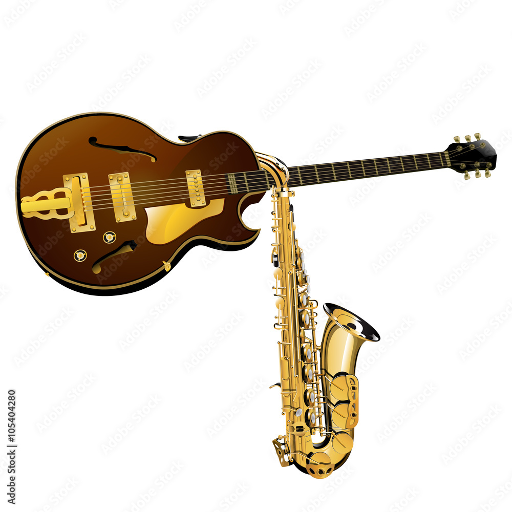 Naklejka premium jazz guitar and saxophone