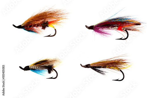 Selection of Traditional Salmon Fishing Flies on White