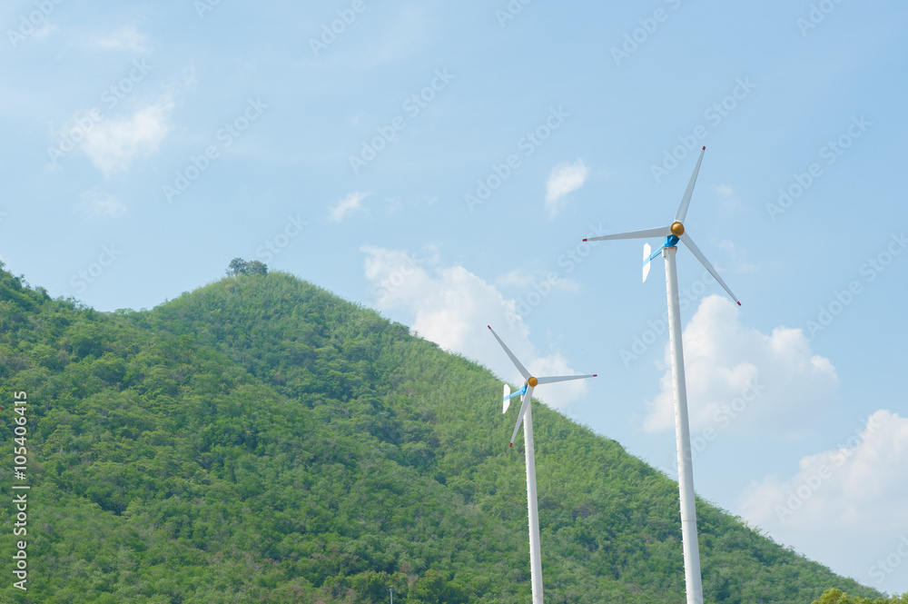 Eco energy - wind turbines ,blue sky background Eco energy - wind turbines ,blue sky background