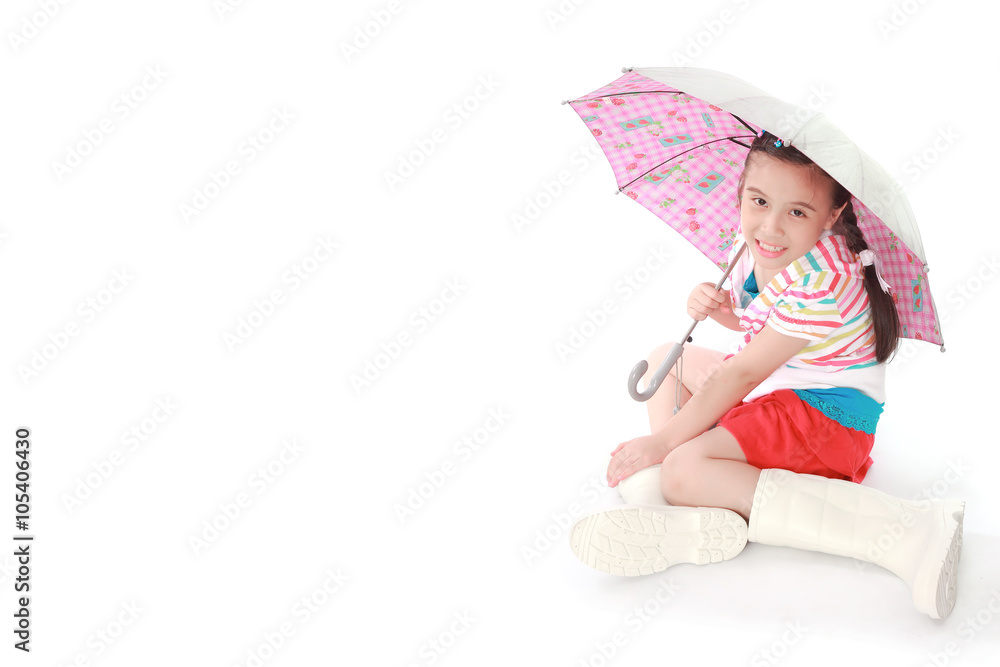 little girl with umbrella over white background little girl with umbrella over white background