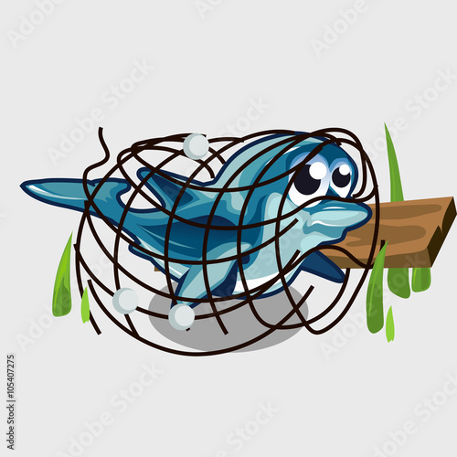 Dolphin in trap, image on the theme of poaching