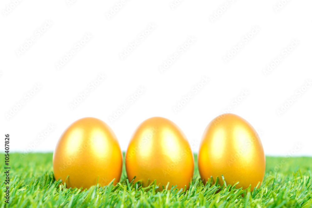 Gold easter egg on a green grass