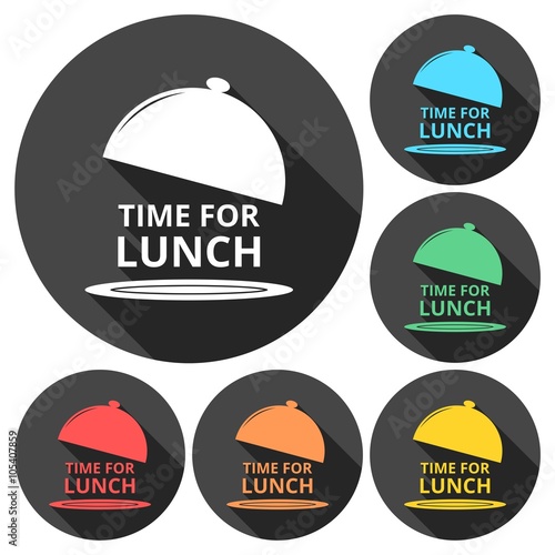 Time For Lunch icons set with long shadow