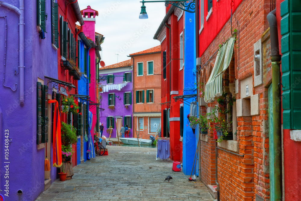 Burano street with colorful houses, Italy