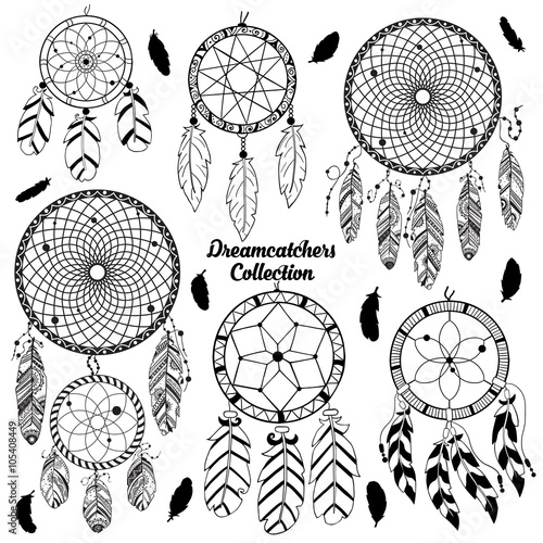Hand drawn vector set with dreamcatchers 