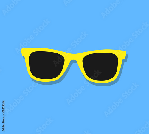 Vector Sunglasses Icon. Yellow sunglasses on blue background photo