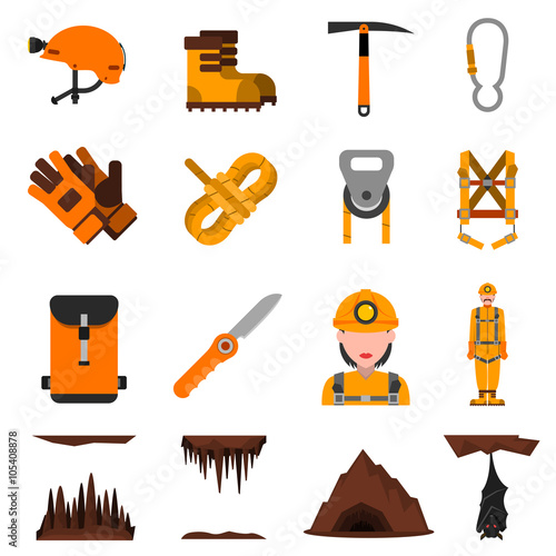 Speleology Flat Icons Set
