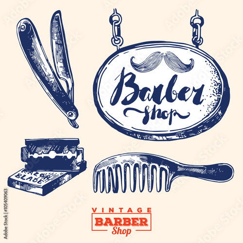 Vintage barbershop elements. Set 4