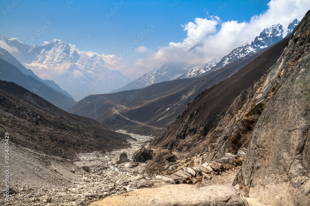 Mountain trail in the Gokio Valley.Himalayas.