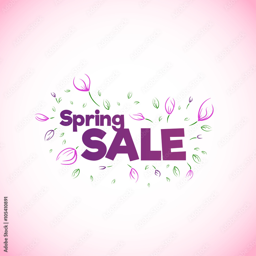 Spring sale banner. Flowers with text. Vector sign.