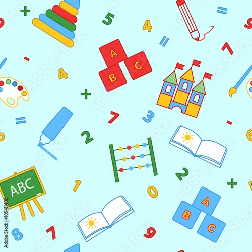 Seamless children's background. Seamless vector illustration. Cute seamless pattern with elements for design, packaging, printing, textile, design websites, flyers and advertising leaflets