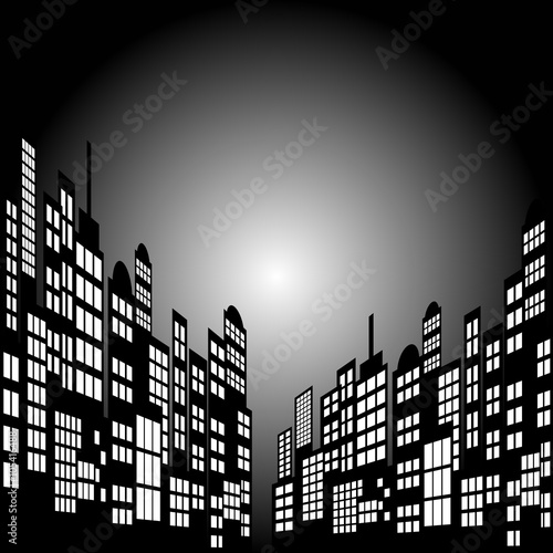 Style Cartoon Night City Skyline Background.