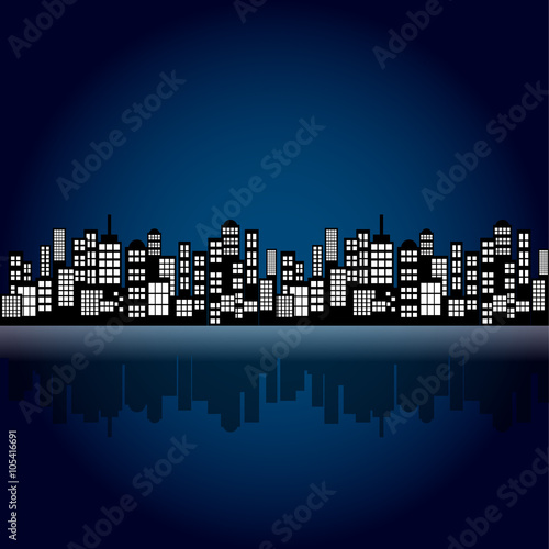 Style Cartoon Night City Skyline Background.