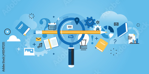 Flat line design website banner of find the right education, profession, answer to all the questions, FAQ. Modern vector illustration for web design, marketing and print material.