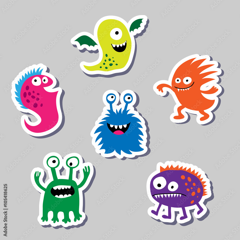Set marvelous colored stickers monsters Set marvelous colored stickers monsters