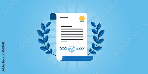 Flat line design website banner for certificate, diploma. Modern vector illustration for web design, marketing and print material.