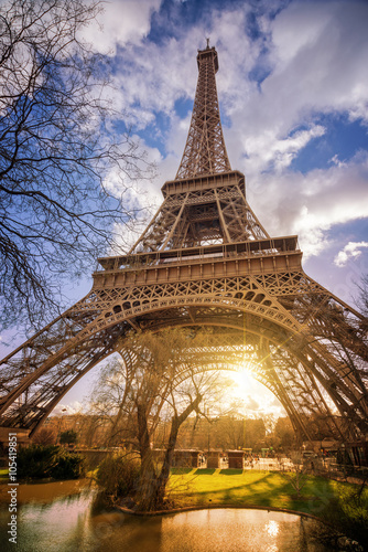 The Eiffel tower at sunset, Paris France