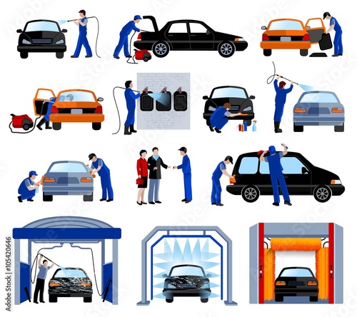 Car Wash Service Flat Pictograms Set 