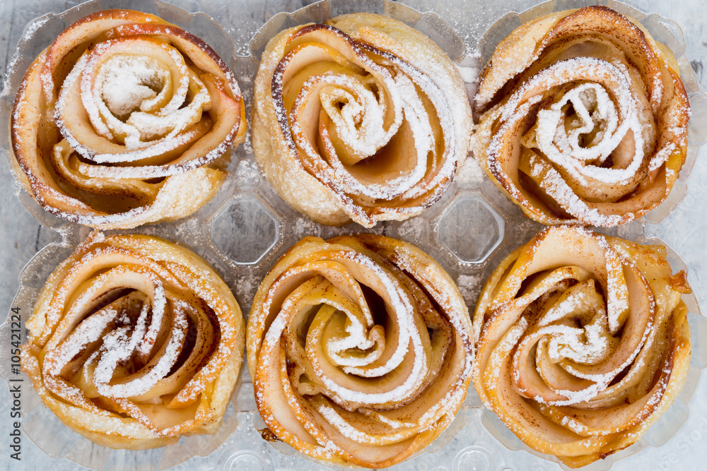Fresh bright roses from apple slices from apple slices sprinkled Fresh bright roses from apple slices from apple slices sprinkled