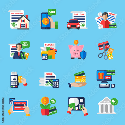 Loan Debt Flat Color Icons Set 
