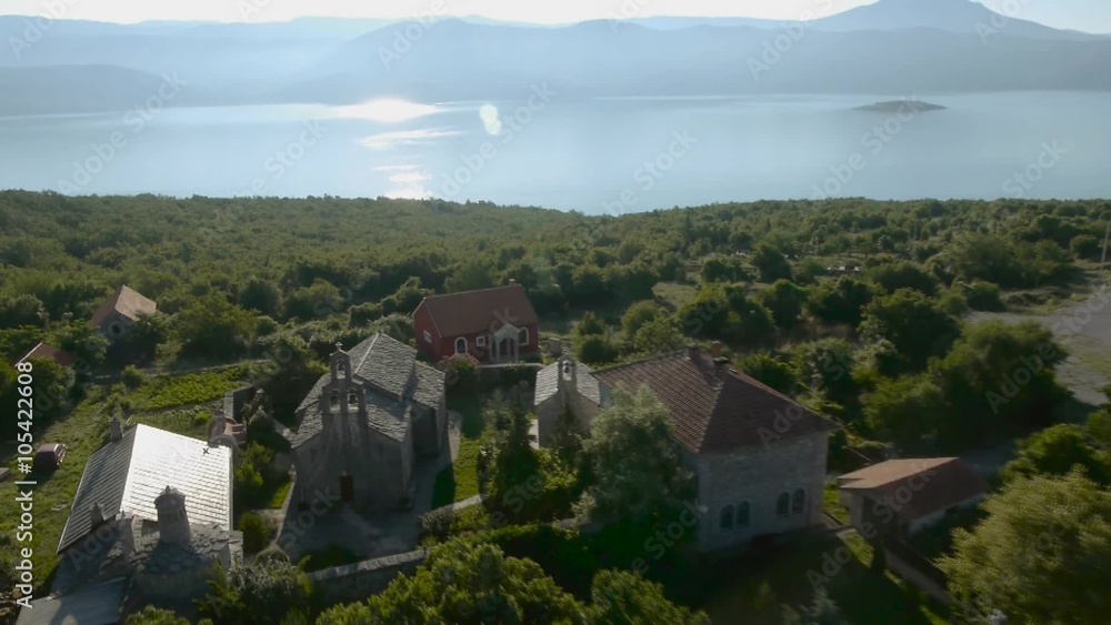Manastir Dobricevo of Lake Bileca, Bosnia and Hercegovina, Footage recorder from quadrocopter in full HD resolution Manastir Dobricevo of Lake Bileca, Bosnia and Hercegovina, Footage recorder from quadrocopter in full HD resolution