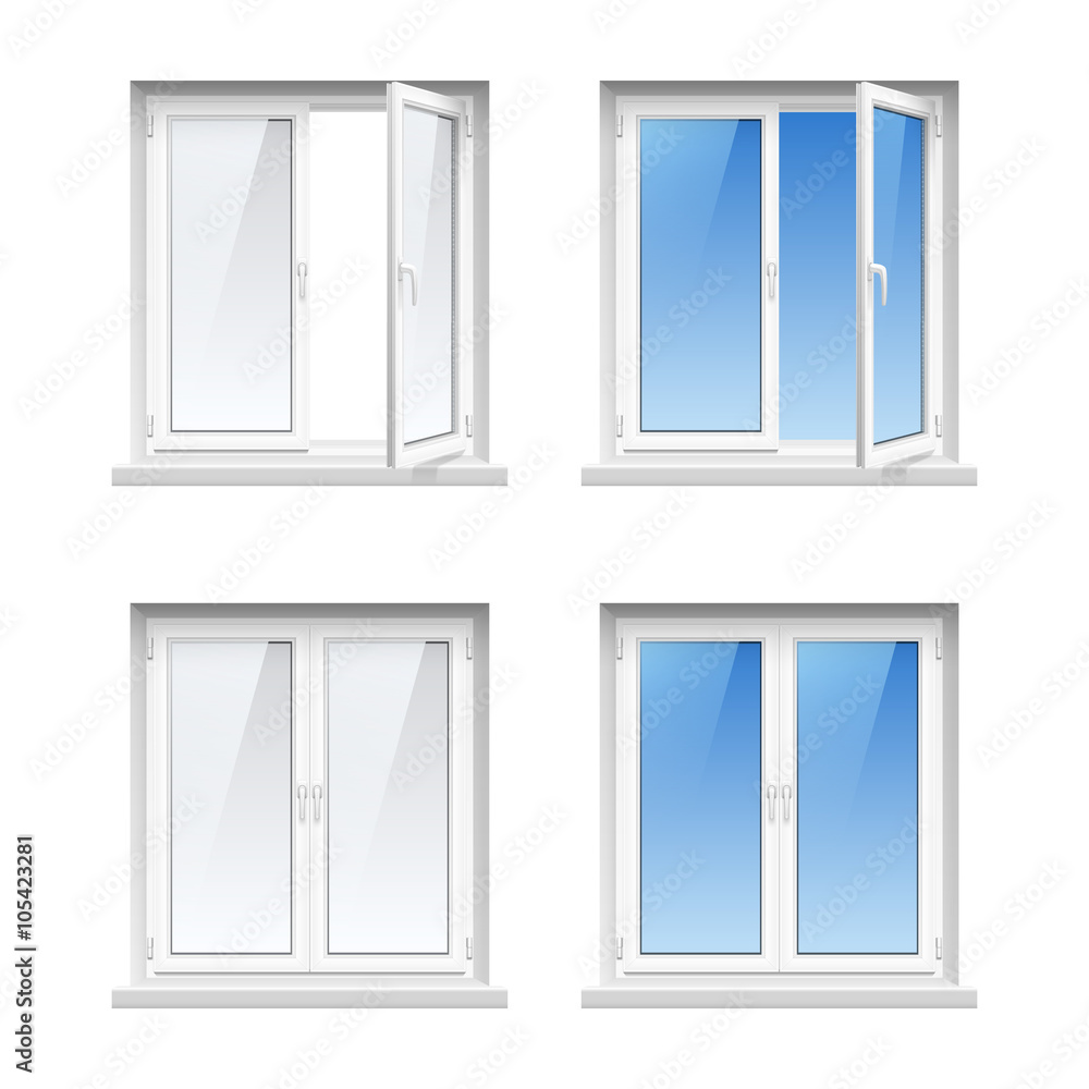 Plastic Window Frames 4 Realistic Icons Set Plastic Window Frames 4 Realistic Icons Set