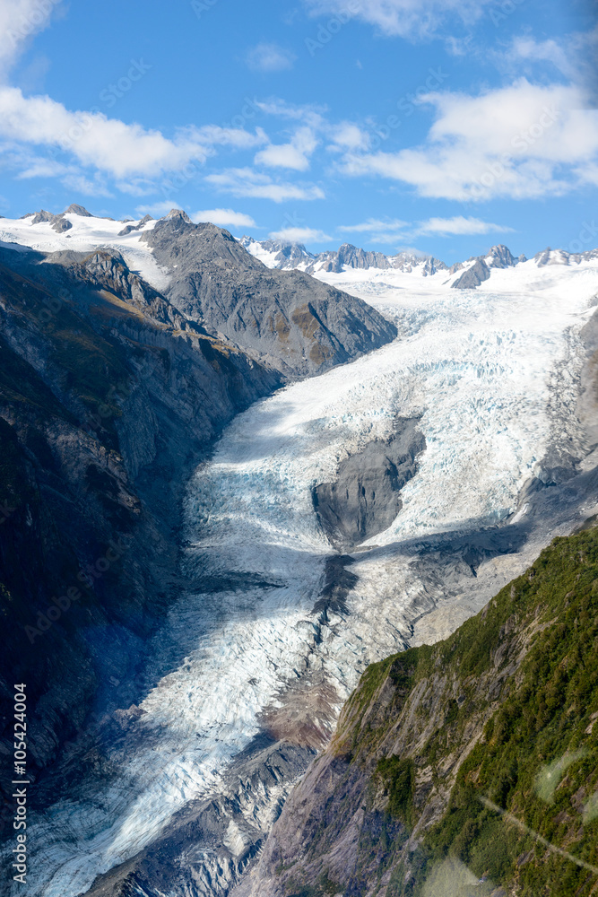 Obraz premium Aerial view of Fox Glacier on the west coast of New Zealand