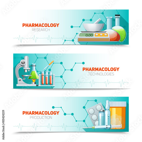 Pharmacology 3 Horizontal Banners Set 