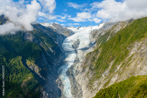 Aerial view of Fox Glacier on the west coast of New Zealand photo