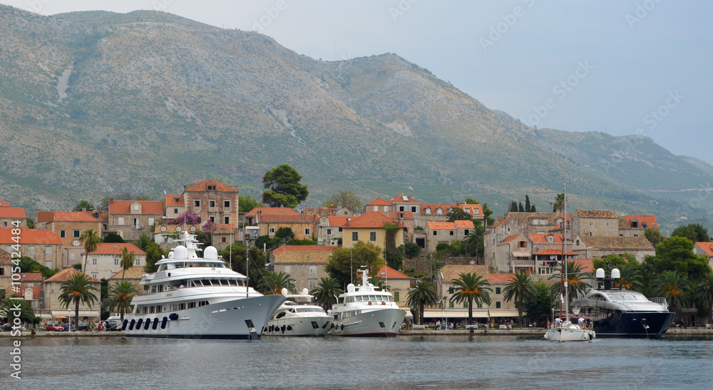  Cavtat harbor on the Croatian Coastline with luxury private yatchs