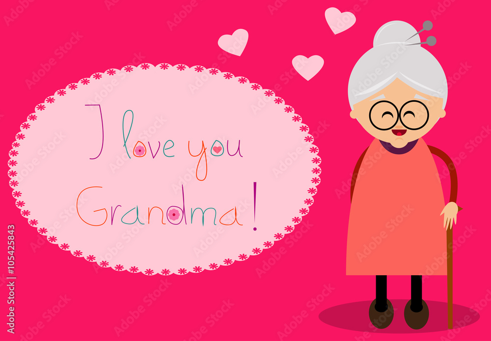 Illustration of a cute grandmother with I love you Grandma text. Illustration of a cute grandmother with I love you Grandma text.