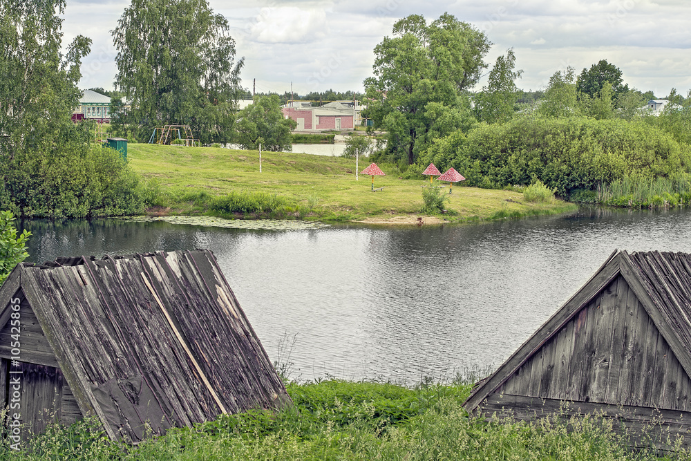 Fototapeta premium View of a Playground in a Russian village