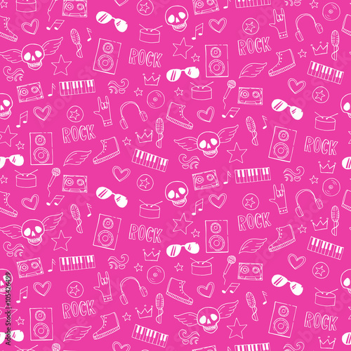 Seamless pattern with rock and emo music teen elements
