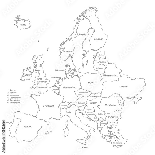 Europa in Weiß (beschriftet) - Vektor