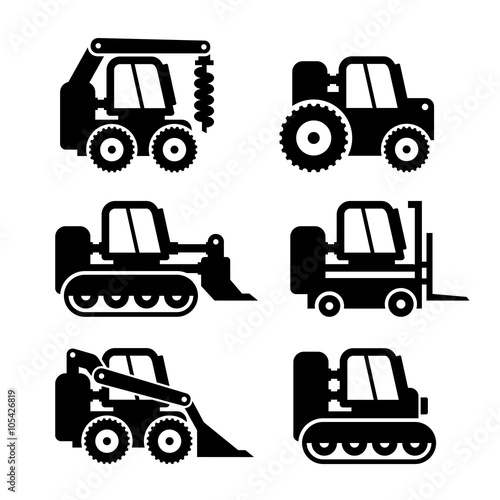 Bobcat Machine Icons Set. Vector