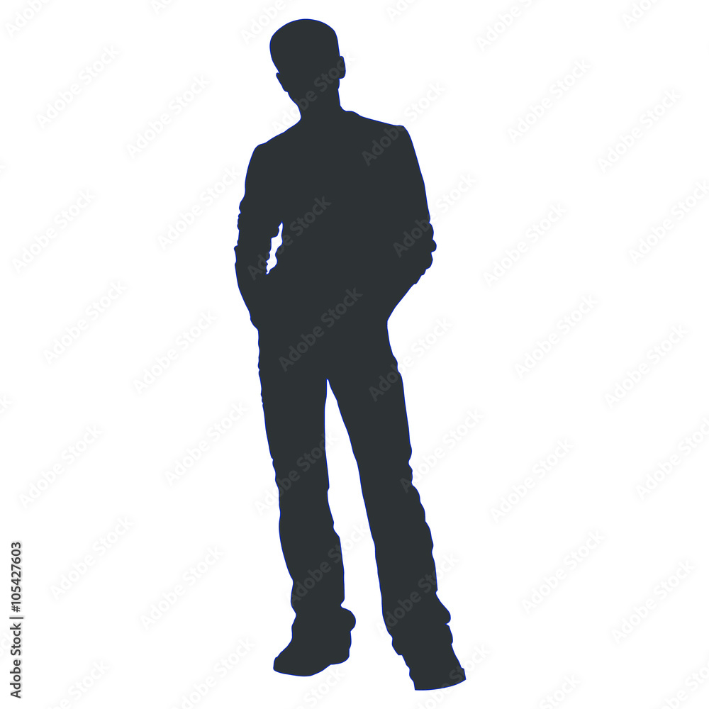 The teenager is waiting with his hands in his jeans pockets - silhouette vector