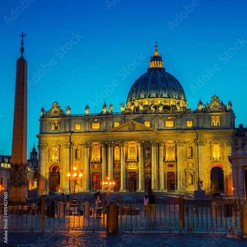 Illuminated St. Peters Basilica in Vatican City