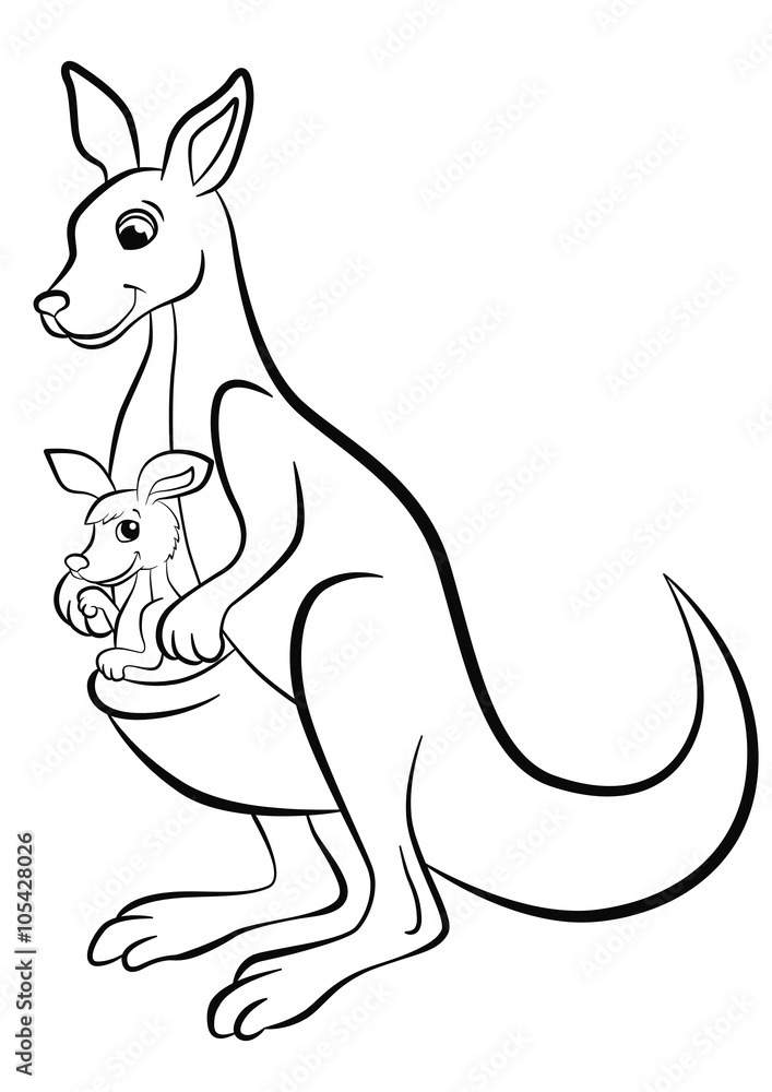 Coloring pages. Cute kind kangaroo with the baby. Coloring pages. Cute kind kangaroo with the baby.