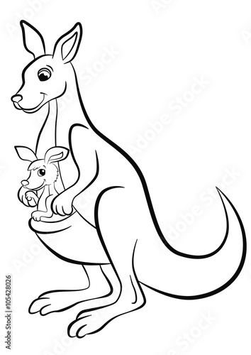 Coloring pages. Cute kind kangaroo with the baby.