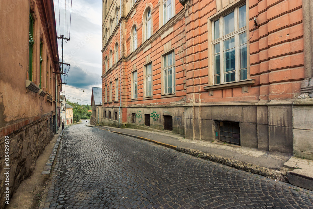 Wide view on street of old european city