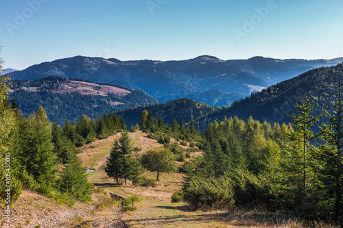 Beautiful landscape with valley on mountain background © grycikua
