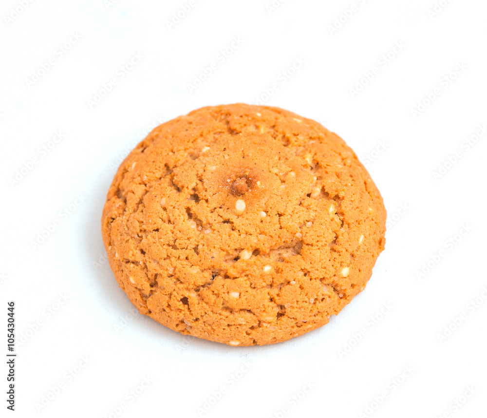Macro oatmeal cookie isolated on white. Macro oatmeal cookie isolated on white.