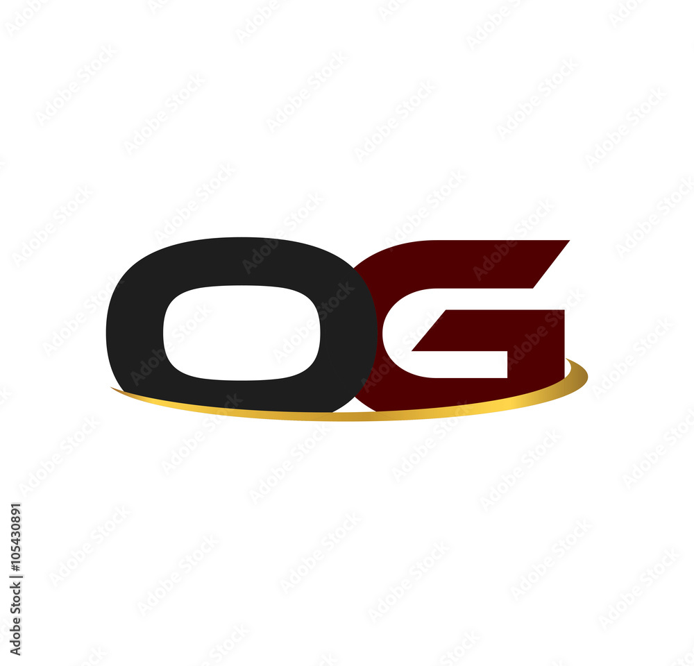 OG alphabet in grey and red with golden curve OG alphabet in grey and red with golden curve