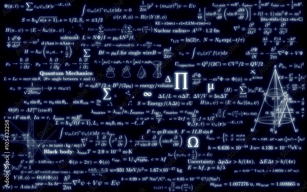 black mathematics board with formulas - obrazy, fototapety, plakaty 