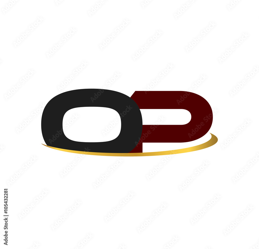 OP alphabet in grey and red with golden curve OP alphabet in grey and red with golden curve