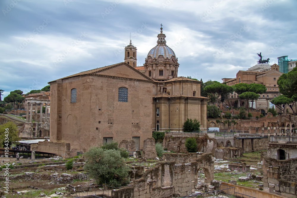 cityscape view and ruins in Rome, Italy
