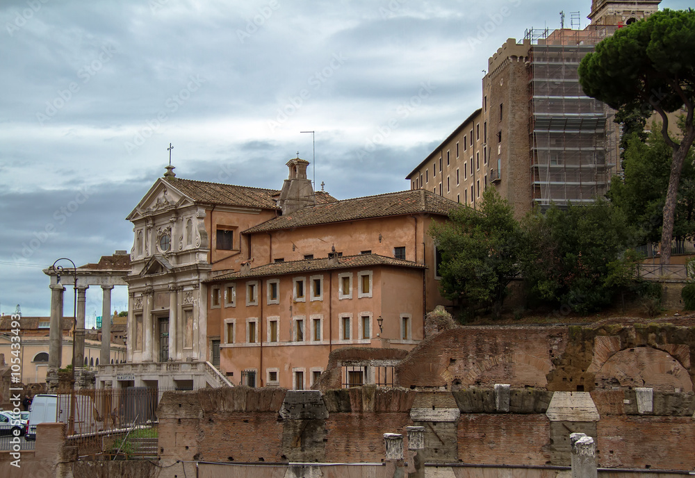 cityscape view and ruins in Rome, Italy
