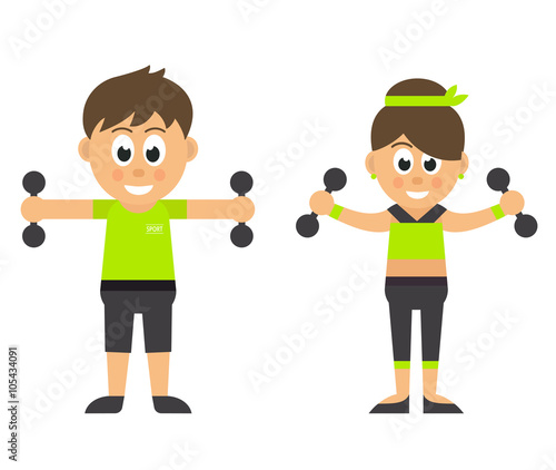 sport man and woman with dumbbells